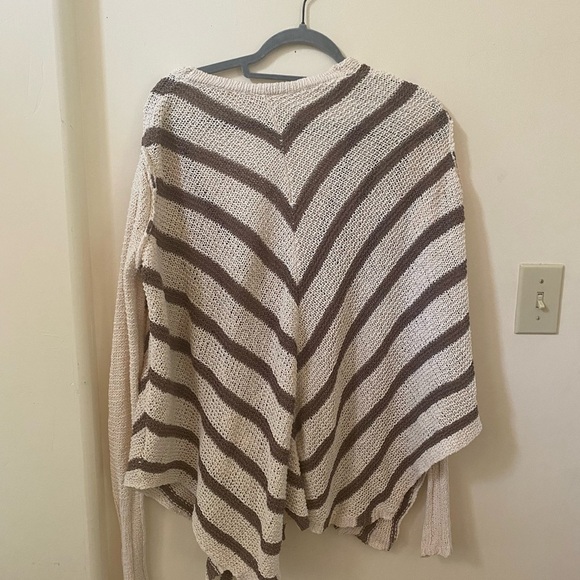 FREE PEOPLE WATERFALL KNIT LONG SLEEVE CARDIGAN CREAM AND BROWN STRIPES - Picture 3 of 7